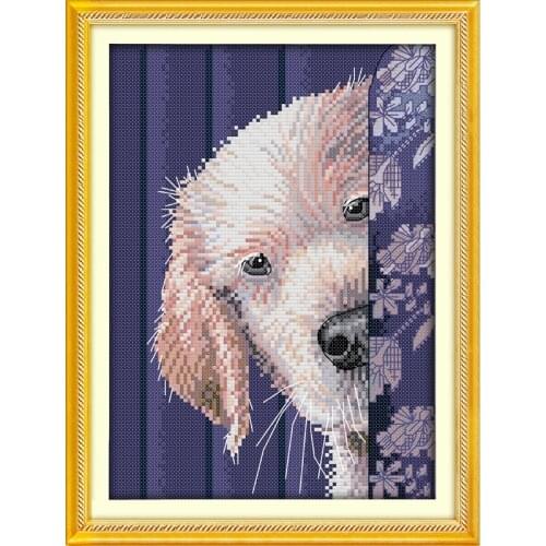 At a glance dog animals DIY Cross stitch,Sets For Embroidery kits, white aida Patterns Counted Cross-Stitching 14CT wall art