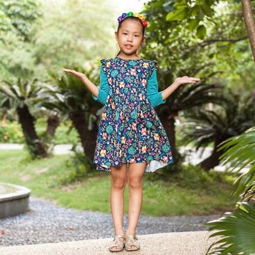 Yatheen Spring/Autumn Little Girl 2T-6T Dress Cotton Full Sleeves Back Button Closure Casual Dresses Kids Cloth For Girls