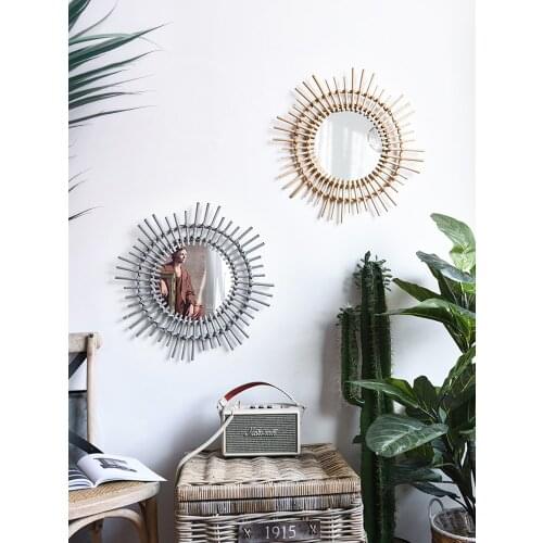 Rattan Mirror Wall Decorative Mirror Hanger Hallway Wall Hanger