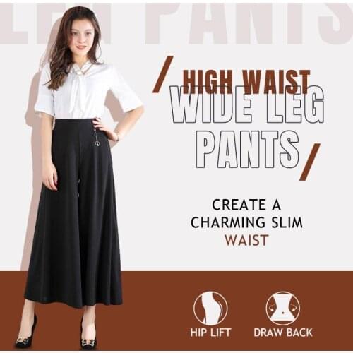 Women Elegant High Waist Wide Leg Pants 2021 Spring Vintage Flare Trousers Casual Solid With Side Pockets Female Dropshipping