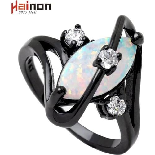 Hot Sale Black Gun Plated Crossed Marquise Fire Opal Ring With AAA Cubic Zircon Best Gift Wedding Ring White Opal