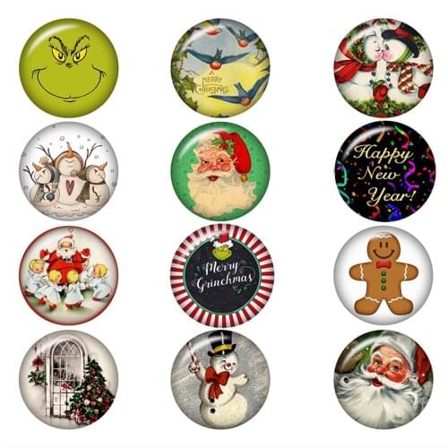 Christmas snowman Santa 10pcs mixed 12mm/18mm/20mm/25mm Round photo glass cabochon jewelry flat back Making findings A6687