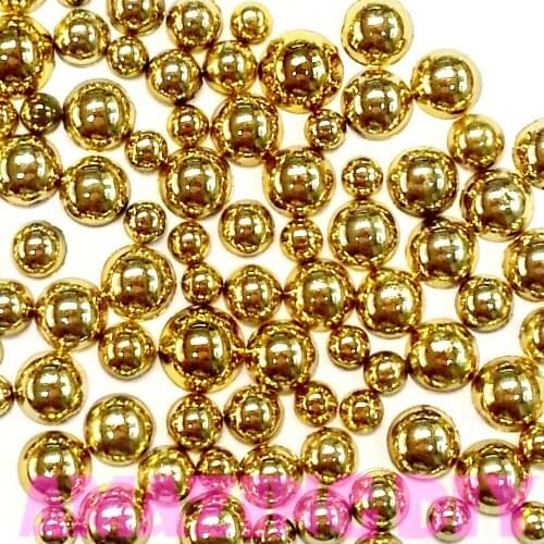 1000 pcs 3mm - 6mm Gold acrylic faux round Shiny Half Pearls Flatback Mix SIZE