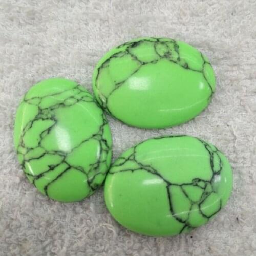 4PCS Nature Imitation Green Turquoise With Crack Black Line 15X20MM 28X36MM Oval Shape No Hole For Women Pendant Making FREE SHI