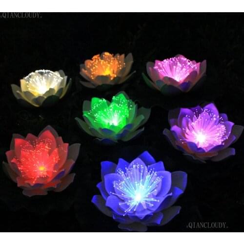 5 PIECES Artificial waterproof Led Optic fibre Light Floating Beige Lotus flowers Lily wedding party Night Light floating D56