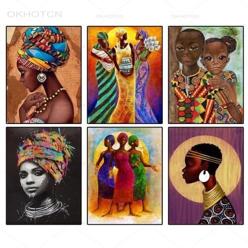 5D Diamond Painting Cross Stitch Kits African Women Picture Full Drill Square Diamond Mosaic Wall Art Paintings Home Decor