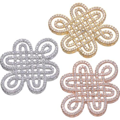 Juya DIY Chinese Knot Shape CZ Micro Pave Connectors Accessories Fit Bracelets Making