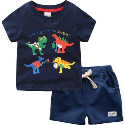 BINIDUCKLING 2021 Summer Kids Boys Clothes Set Cartoon Dinosaur Printed Cotton T-shirt Shorts Toddler Outfits Children Clothing