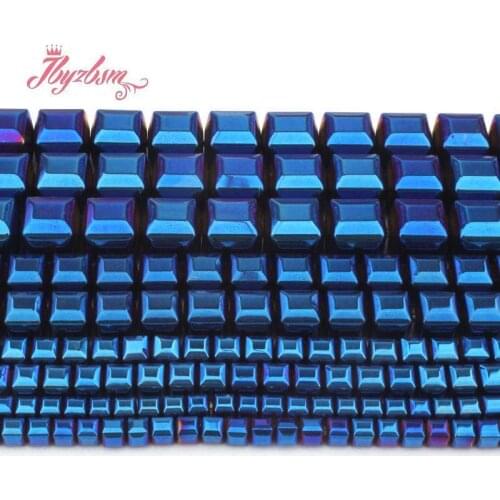 Natural Hematite Blue Faceted Cube 4/6/8mm Stone Bead For DIY Necklace Bracelet Earring Jewelry Making Strand 15" Free Shipping