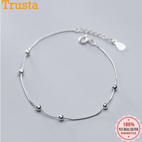 Trusta Genuine Minimalist 925 Sterling Silver Fashion Snake Chain Beads 16cm Bracelet For Women Girls Lady Jewelry Gift DS2376