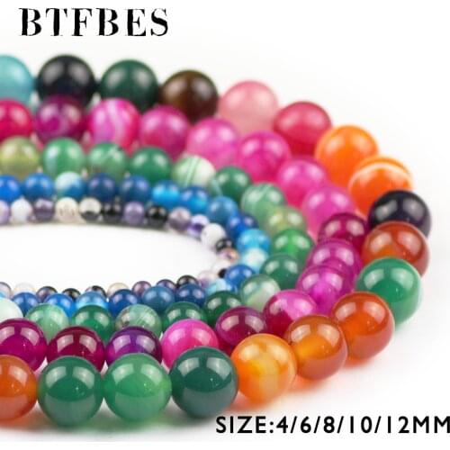 BTFBES AAA Natural Multicolour Stripe Carnelian Beads 4 6 8 10 12mm Banded Onyx Round Loose Bead For Jewelry Bracelet Making DIY