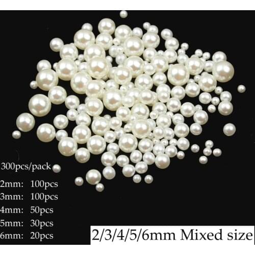 Mixed Size 300pcs 2/3/4/5/6mm ABS Round Beads Imitation Beige Pearl for Craft Decor DIY Clothes Jewelry Sew On Beads Accessories