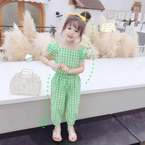 Children Clothes Plaid Tshirt + Pants Tracksuits For Girls Casual Style Clothes For Girls Summer Kids Clothing