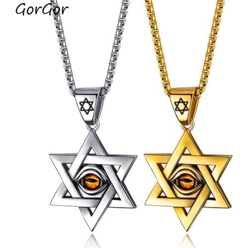GorGor Necklace Men Stainless Steel Pattern Six-pointed Star Demon Eyes Pendant Individuality Hyperbole Accessories TX-1569