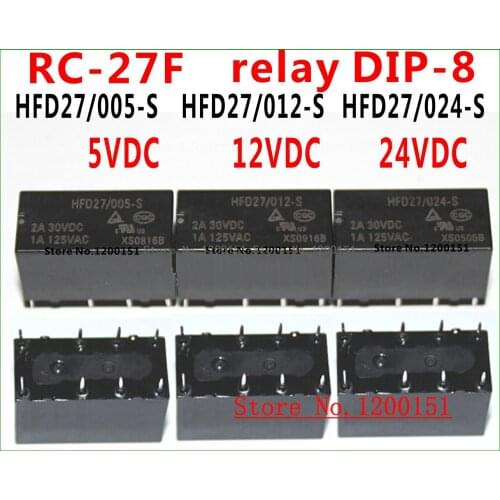 JRC-27F HFD27 HFD27/005-S 5VDC HFD27/012-S 12VDC HFD27/024-S 24VDC 2A relay DIP-8