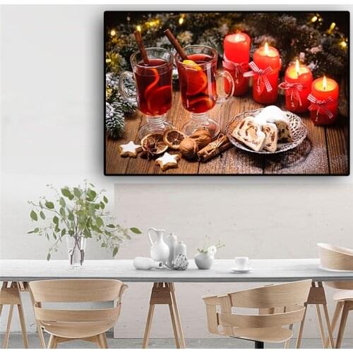 Lemon Candle Bread Canvas Painting Christmas Tree Posters and Prints Scandinavian Wall Art Food Picture for Kitchen Room Decor