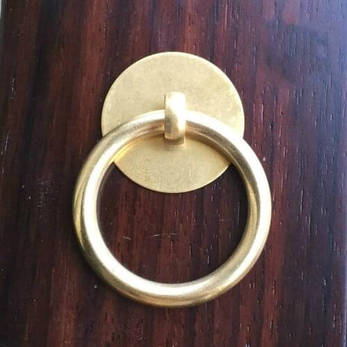 Chinese Brass Wood Case Box Handles Pulls Antique Brass Furniture Ring Small Knobs Wooden Cabinet Kitchen Pull Drawer Handle