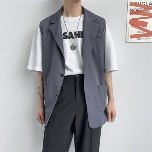 Korean fashion versatile mens loose suit collar vest hairdresser clothing BF style youth casual coat trend