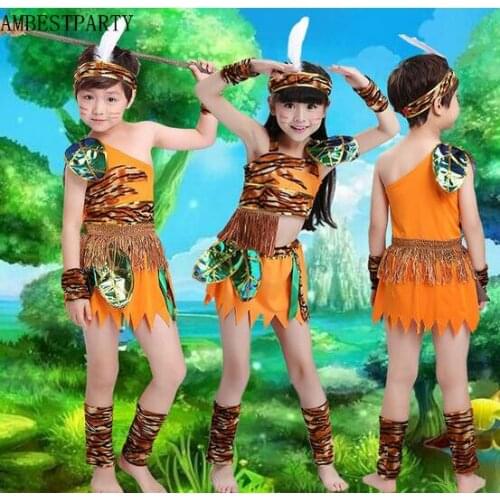 Hot 2020 Halloween Costume African Savages Leopard Clothing Hunter Cosplay Clothing Kids Stage Performance Clothes AMBESTPARTY