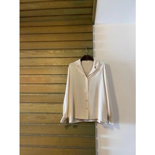 Fashion 2021 new women long-sleeved sexy casual solid color silk turnover suit collar shirt 0325