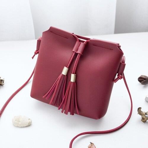 Fashion Women Leather Bucket Bag Handbag Tassel Drawstring Shoulder Bag Messenger Crossbody Bags Purses Handbags Borse Da Donna