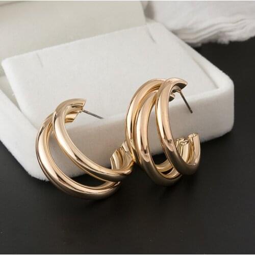 Trendy Triple C Shape Hollow Hoop Earrings Gold Trinity Fashion Women Jewelry Popular