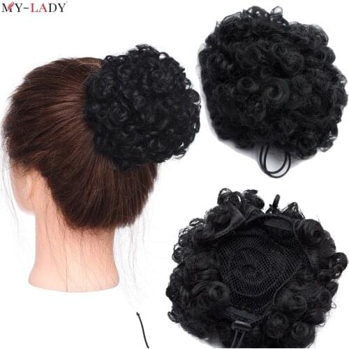 My-Lady Short Afro Puff Synthetic Black Hair Bun Chignon Hairpiece Drawstring Ponytail Kinky Curly Updo Clip In Hair Extensions
