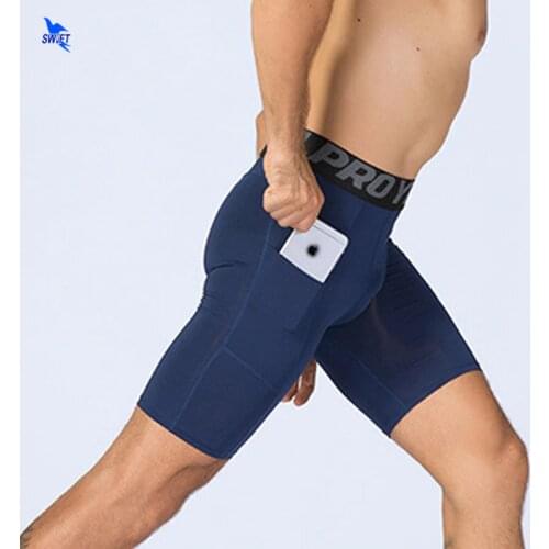 Elastic Mens Compression Shorts Crossfit Summer Bodybuilding Shorts Sports Quick Dry Running Fitness Tights Shorts with Pockets