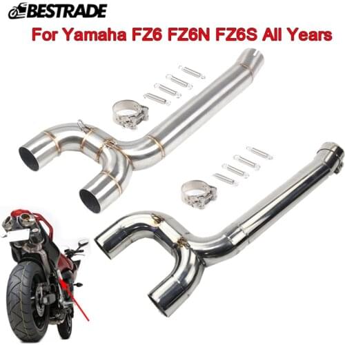 Motorcycle Exhaust Mid Link Pipe Tips Middle Connect Tube Dual-outlet Slip on System For Yamaha FZ6 FZ6N FZ6S Stainless Steel