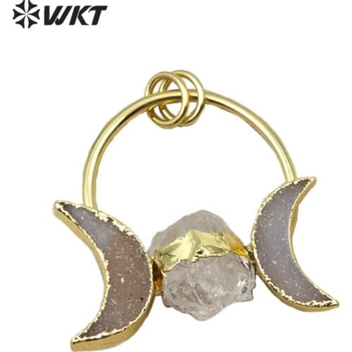 WT-P1255 WKT Wholesale Generous Natural Stone Jewelry Moon Round Shape For Necklace Pendant