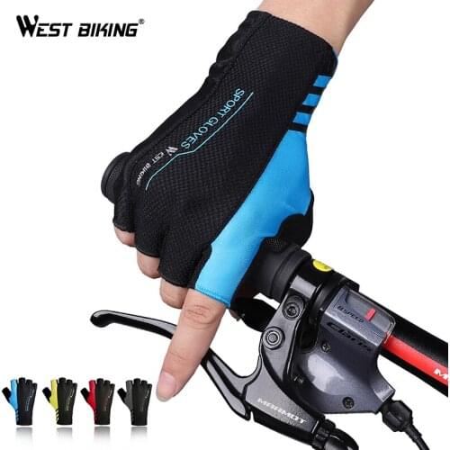 WEST BIKING Summer Cycling Gloves Outdoor Protect MTB Bike Gloves High Elastic Breathable Half Finger Blue Black Bicycle Gloves