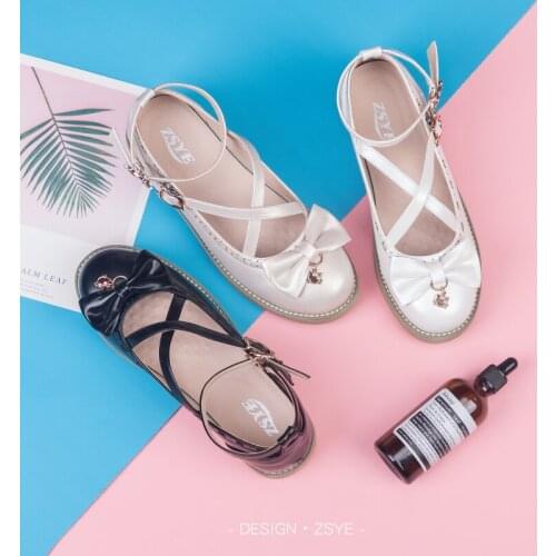 Cat bow element jsk lolita doll shoes small leather shoes black and white light gold Lolita flat shoes sweet lolita shoes