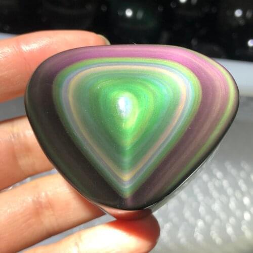 Natural Rainbow Obsidian Cat Eyes Quartz Crystal Heart Stones Healing Minerals Specimen Decor Gift