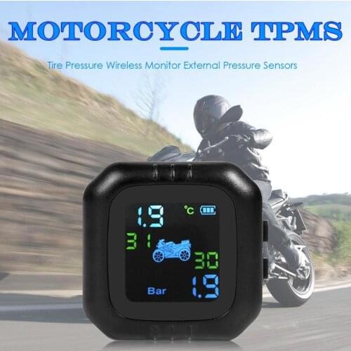 2020 USB Solar Charging Motorcycle TPMS Motor Tire Pressure Tyre Temperature Monitoring Alarm System with 2 External Sensors