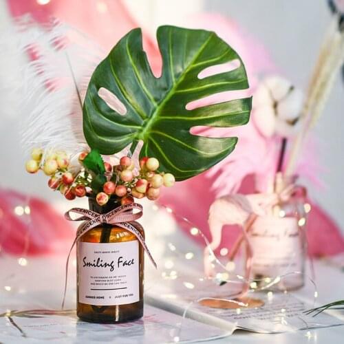 Glass Vase Net Red Design Simulation Handmade Feather Bouquet Room Decoration Vase Decoration