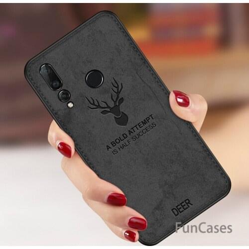 Canvas Embossed Deer Case For Huawei P Smart 2019 Cover on P20 Mate20 Lite/Pro P10 P8 Y9 Nova3i Cloth Weaving soft Silicone edge