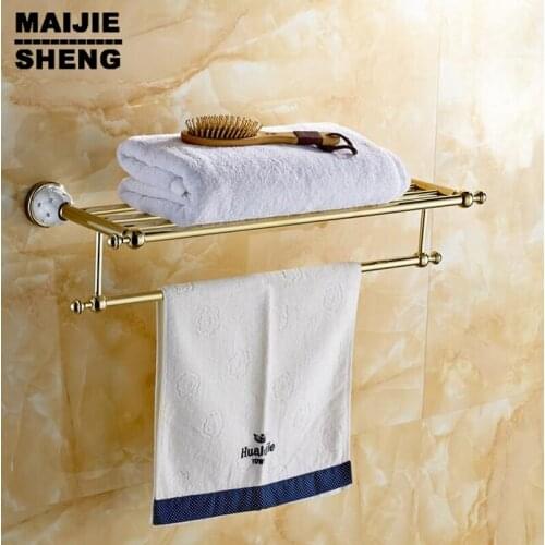 High Quality Golden Finish Bath Towel Shelves Towel Bar bath hardware New arrival Towel Racks Luxury Bathroom Accesserries
