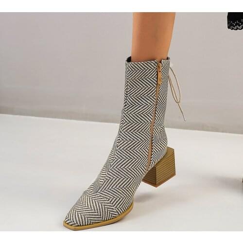 New Arrive 2020 Fashion Women Ankle Boots Square Toe Low Heel Shoes Woman side Zipper Short Booties Black yellow