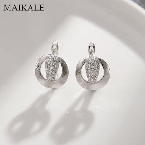 MAIKALE Korean Earrings Cubic Zirconia Womens Geometric Inlay Zircon Earrings Fashion Temperament Round Earrings For Women