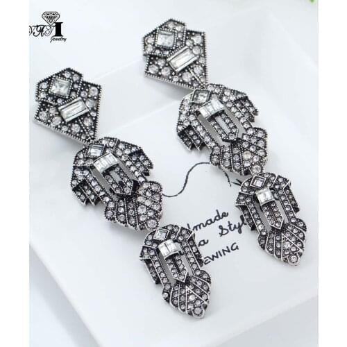 YaYi Jewelry Fashion BOHO White Glass Crystal Rhinestone Dangle Women Ancient Gold Color Wear Ear Band Long Tassel Earrings