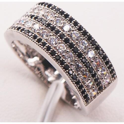 Black White Crystal Zircon 925 Sterling Silver Woman Ring Size 5 6 7 8 9 10 11 12 F586 Wholesale Jewelry Free Shipping