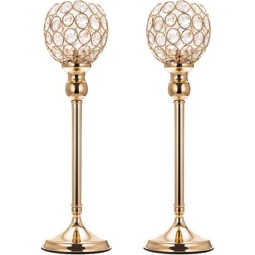 Gold Crystal Spherical Candle Holders Wedding Table Centerpieces for Birthday Anniversary Celebration Modern Decoration