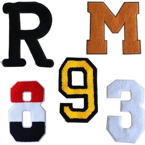 1 Pcs 3 8 9 Digital M R English letters Towel embroidery icon Iron on Patch for Clothing DIY Stripes Patchwork Custom Badges