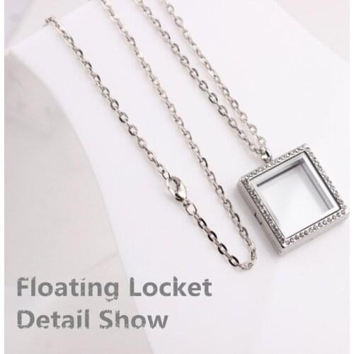 1Pc Vintage Crystal Glass Square Floating Charms Locket Necklaces Pendant For Living Memory Locket Women Wedding Gift Jewelry