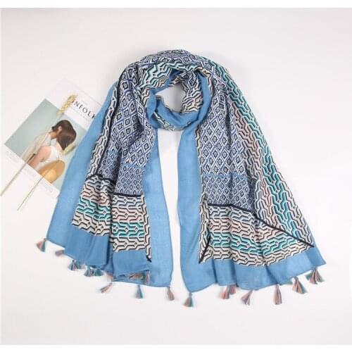 2021 Fashion Newest Geometry Pattern Cotton Voile Tassel Scarf Shawls Wraps Hijabs 6Colors 10pcs/lot