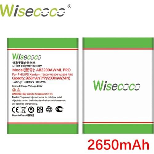 WISECOCO 2650mAh AB2200AWML Battery For PHILIPS Xenium W3500 W3509 T3500 Phone +Tracking Number