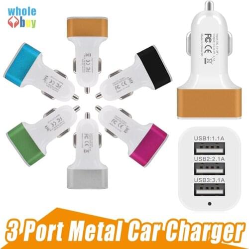 Colorful durable Universal 4.1A 12V 3 USB Port Car Charger Adapter For iPhone X 8 7 Samsung S9 Smart Phone 200pcs/lot
