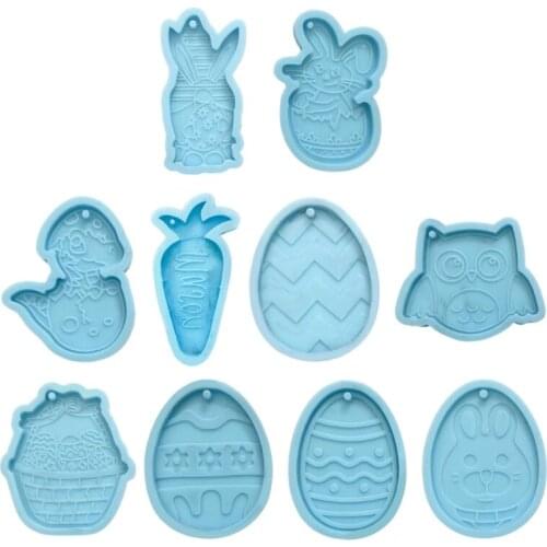 Easter Bunny Egg Dinosaur Owl Keychain Epoxy Resin Mold Jewelry Pendant Silicone Mould DIY Craft Decoration Ornament Casting Too