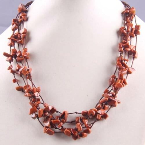 Golden Sandstone Chip Beads Weave Necklace 19 Inch Jewelry F036
