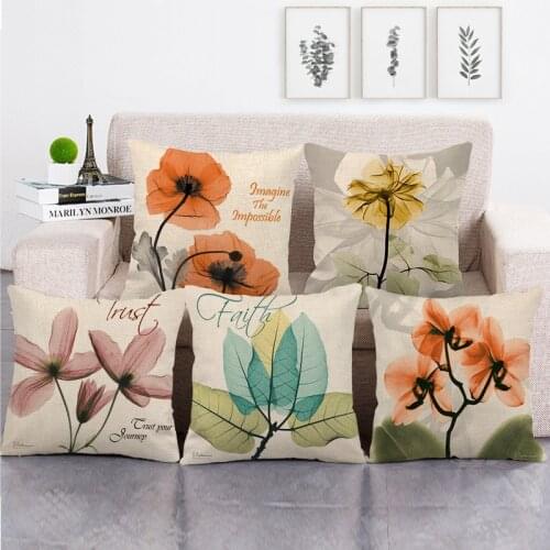 Decorative Pillow Covers Pillowcase Cushion Cover Colorful transparent flowers Linen Square Plain Decoration Car Home 45x45cm